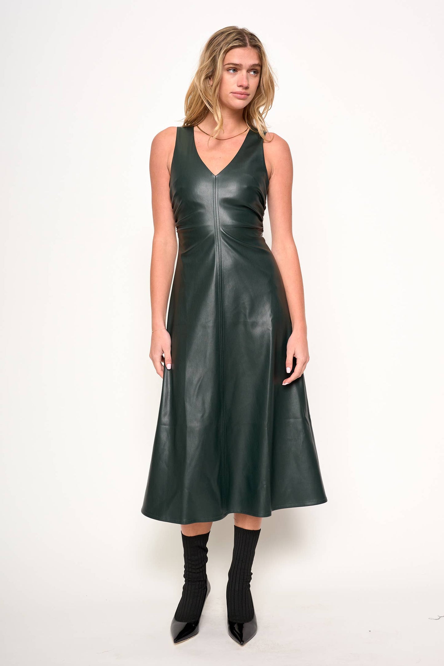 CELESTE PU LEATHER MIDI DRESS