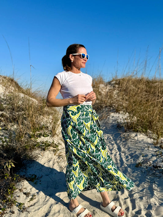 Chartreuse Snake Maxi Ruffle Wrap Skirt