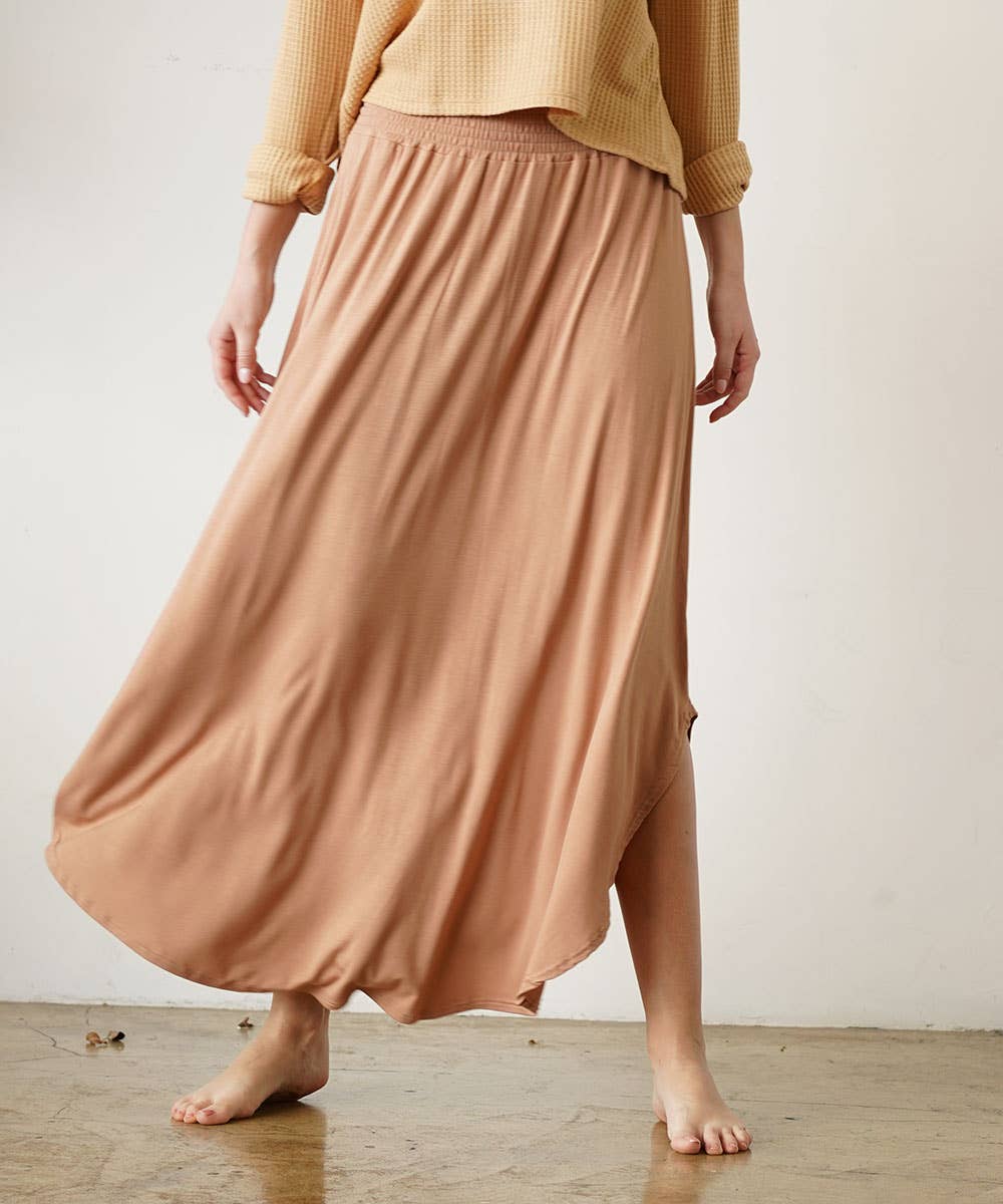 BAMBOO MAXI SKIRT WITH SMOCKED WAIST