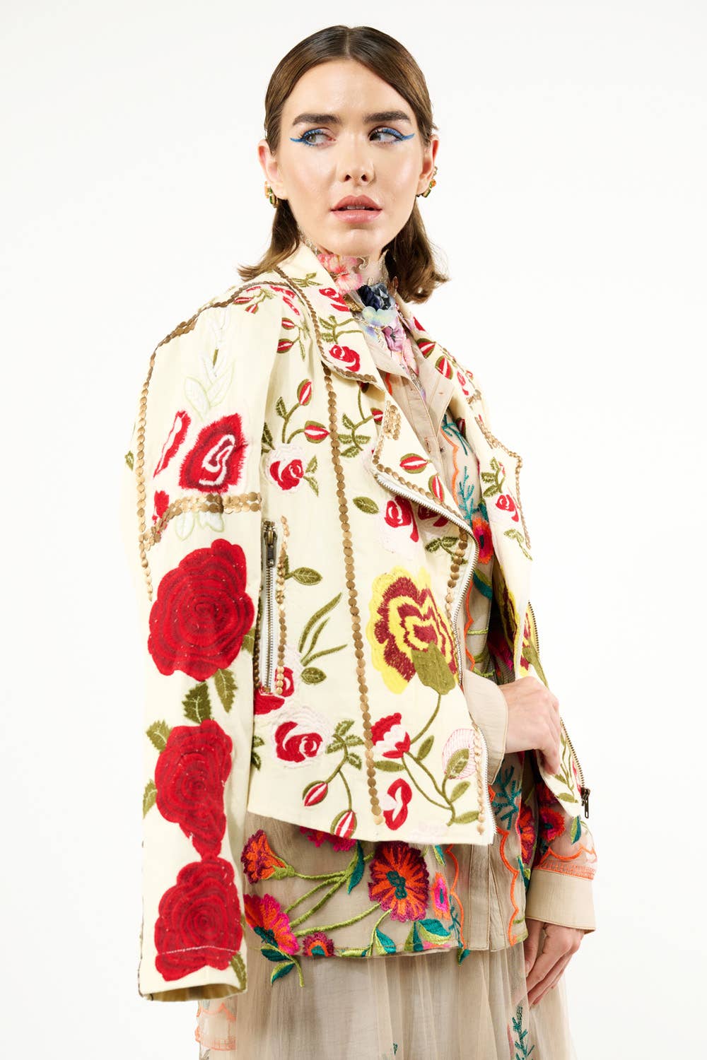 Carmen Embroidered Denim Motorcycle Jacket