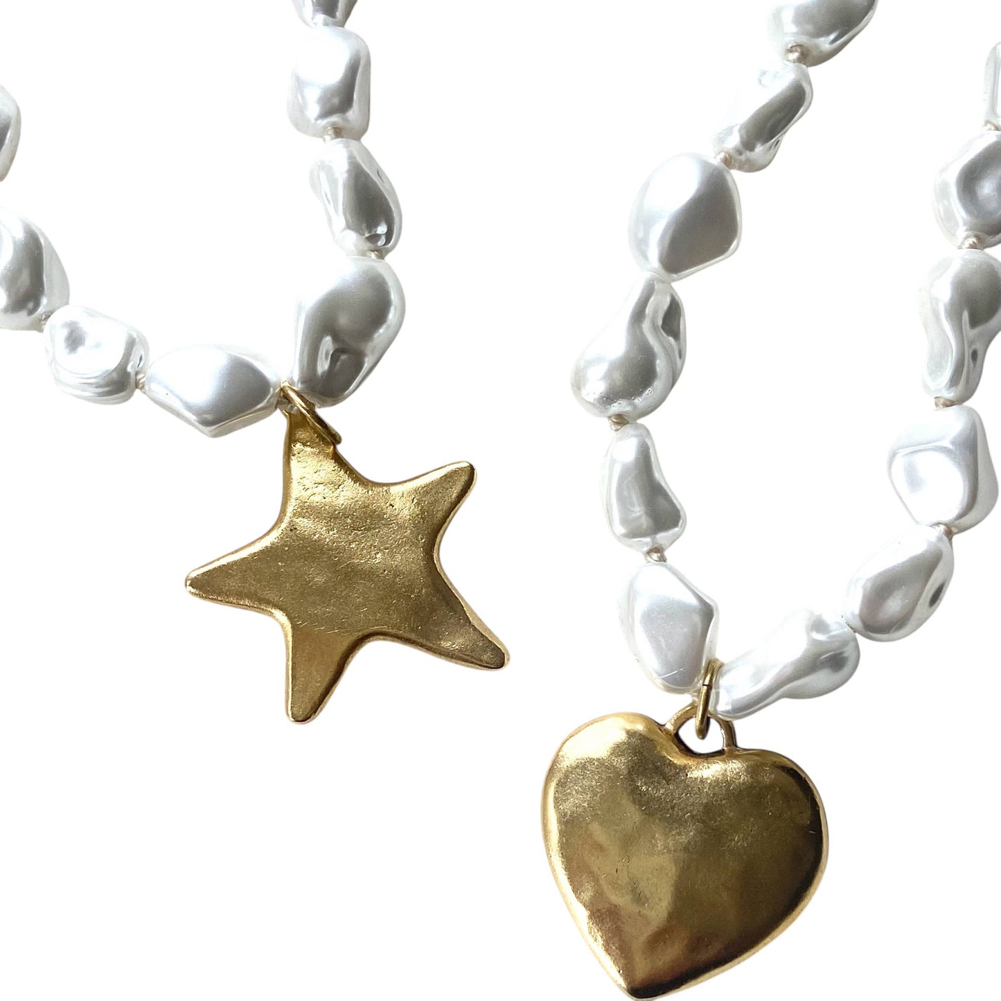 Luxe pearl strand necklace with hand casted heart or star
