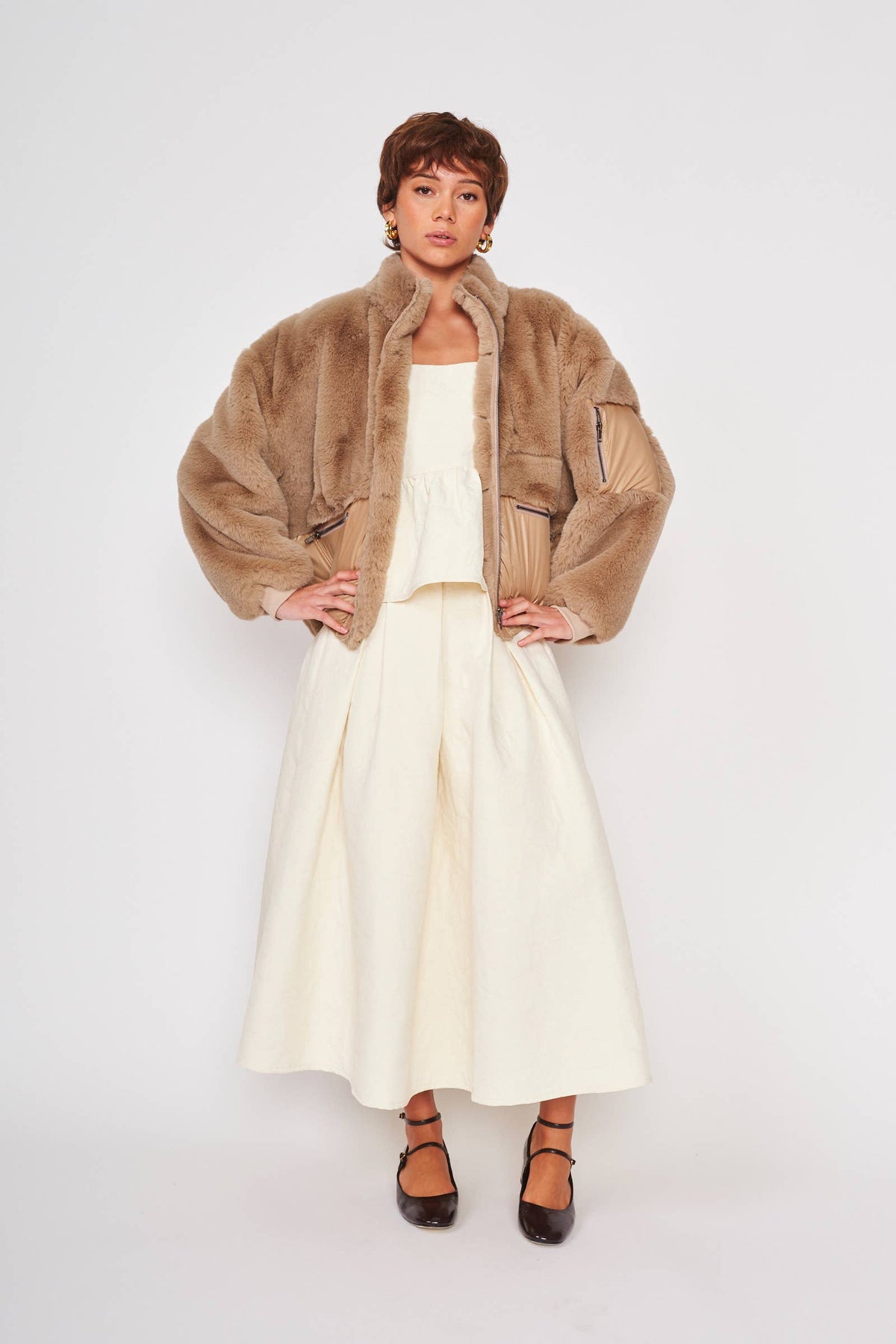 LUCIEN FAUX FUR TAUPE OUTER WEAR JACKET