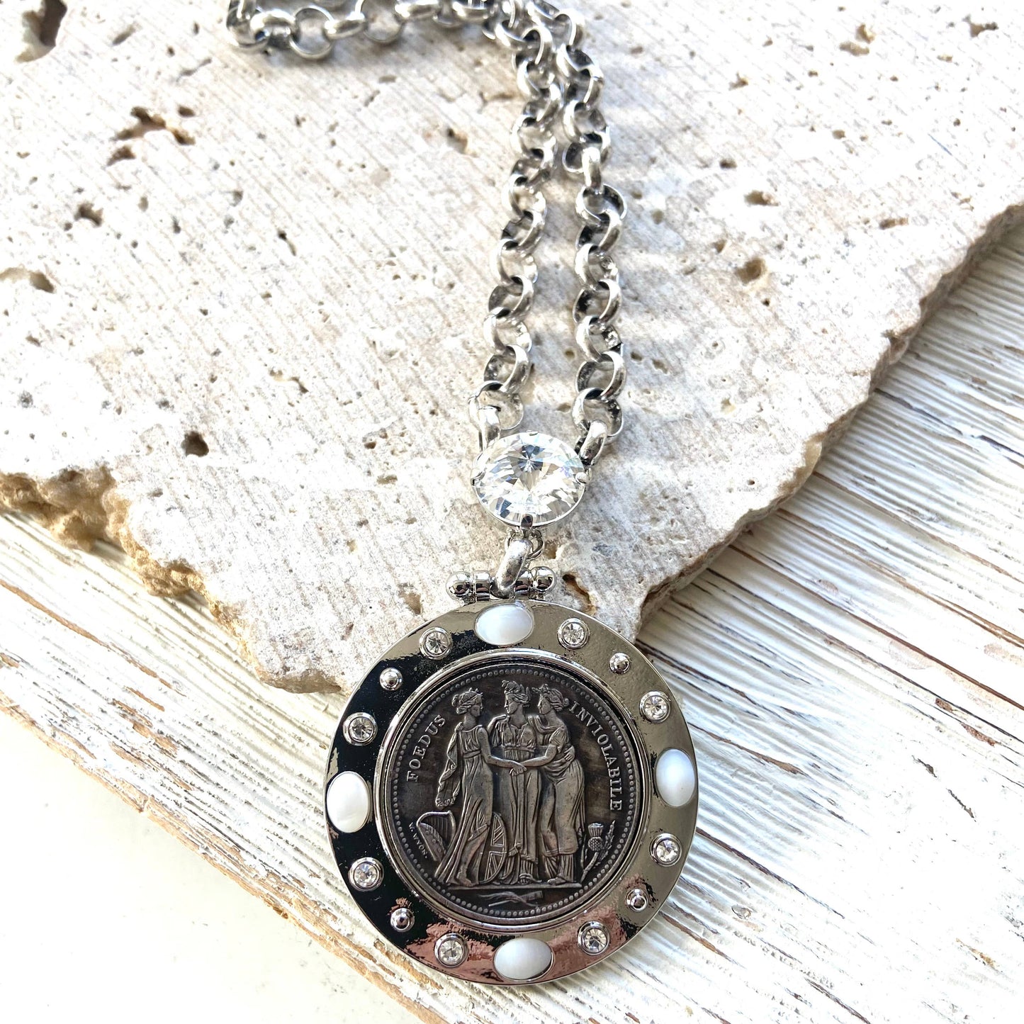 Three graces coin necklace Greece women friend sister gift