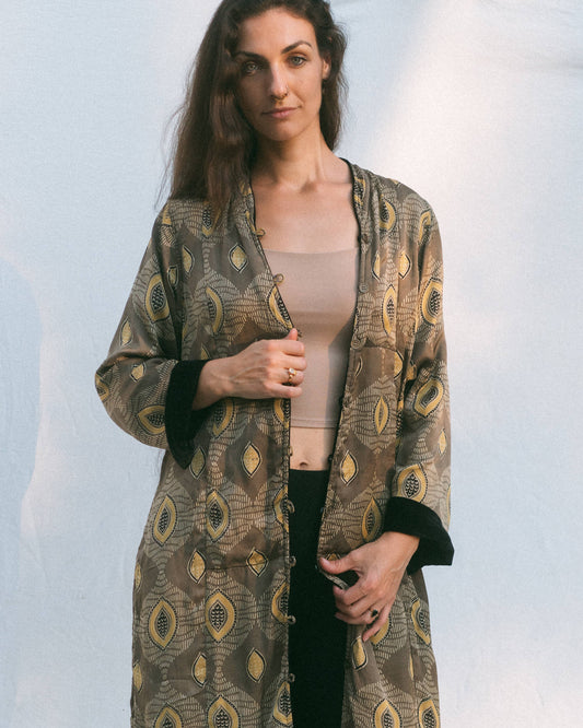Silk and Velvet Reversible Coat ~ Gold