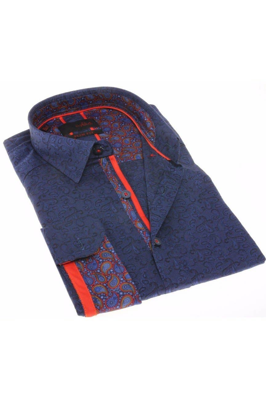 NAVY PAISLEY JACQUARD SHIRT W/TRIM