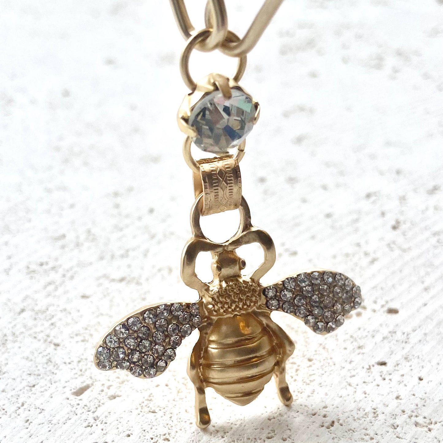 Bee Crystal Necklace - Matte Gold