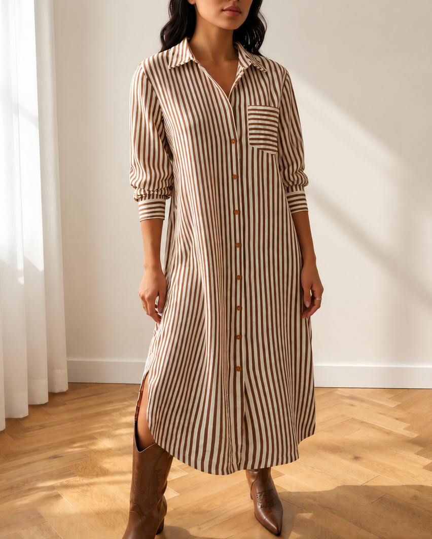 Sasha Stripe Midi Shirt Dress | Button Down Textured Dress