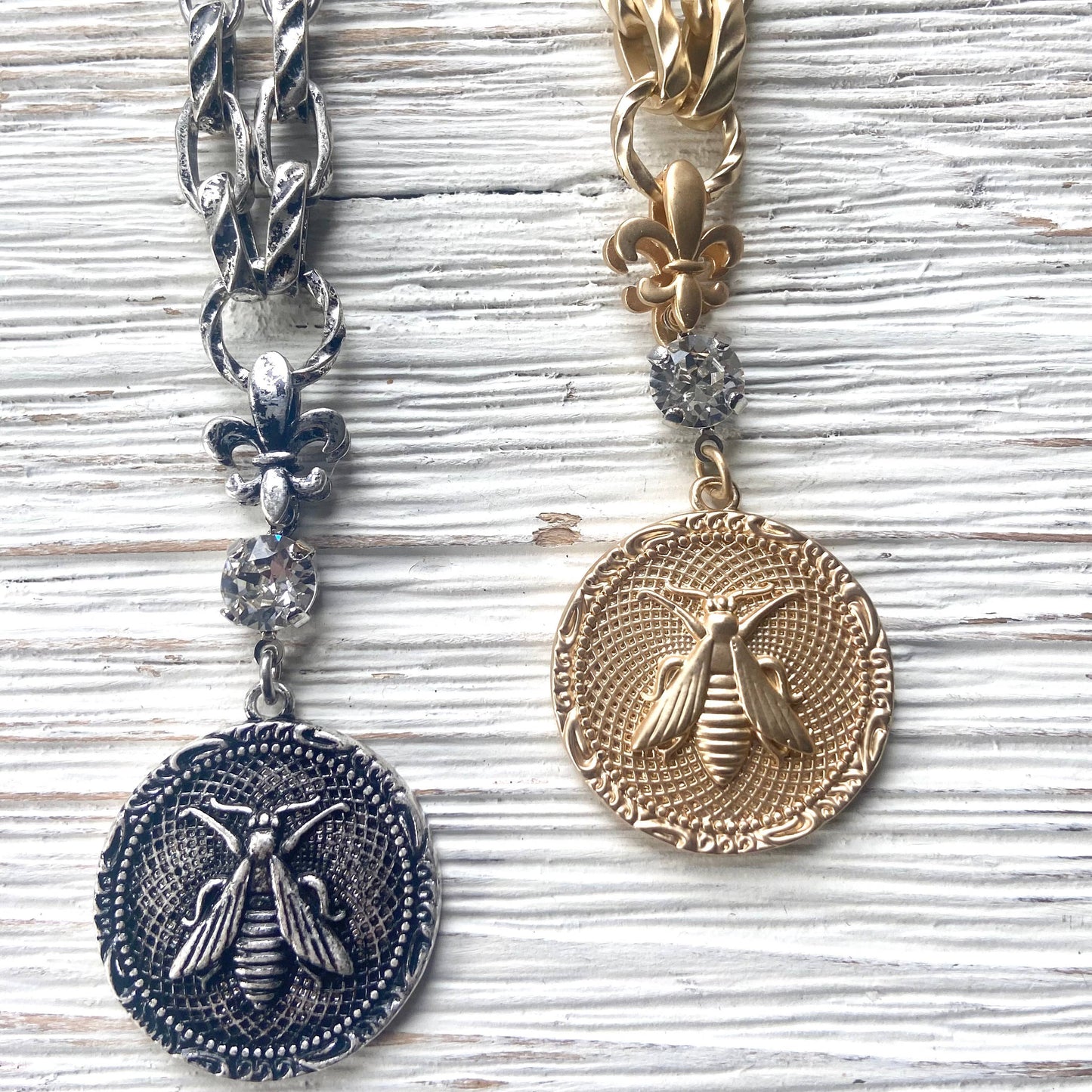 French bee coin necklace modern vintage jewelry boutique 