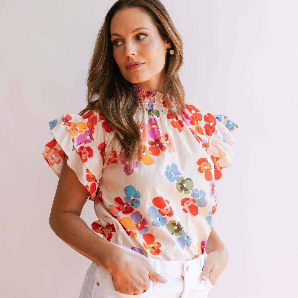 Rainbow Flower Flutter Top
