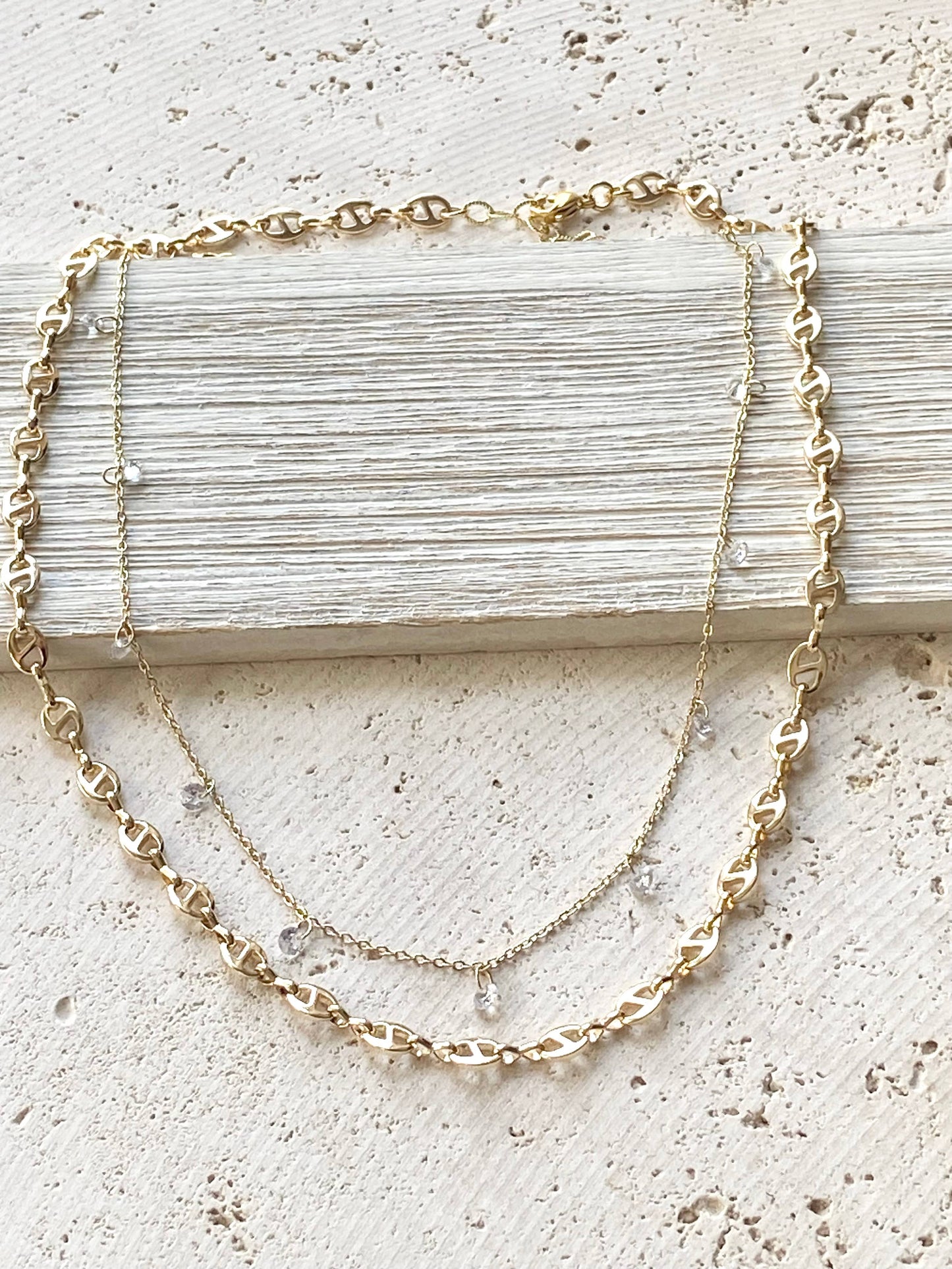 Layering necklace crystal bean chain 