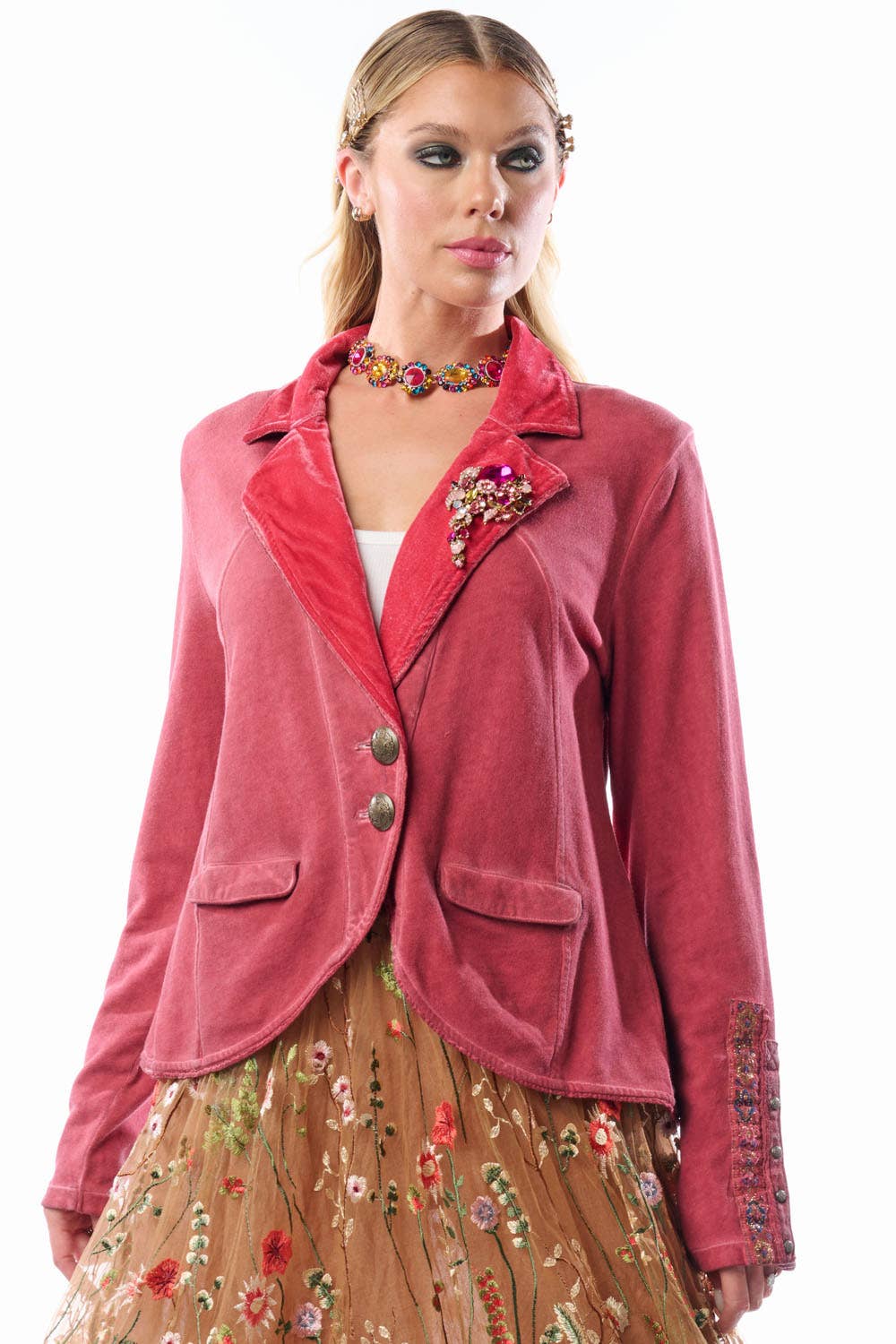Colonel Red Velvet Jacket | Pinstripe Blazer | French Terry