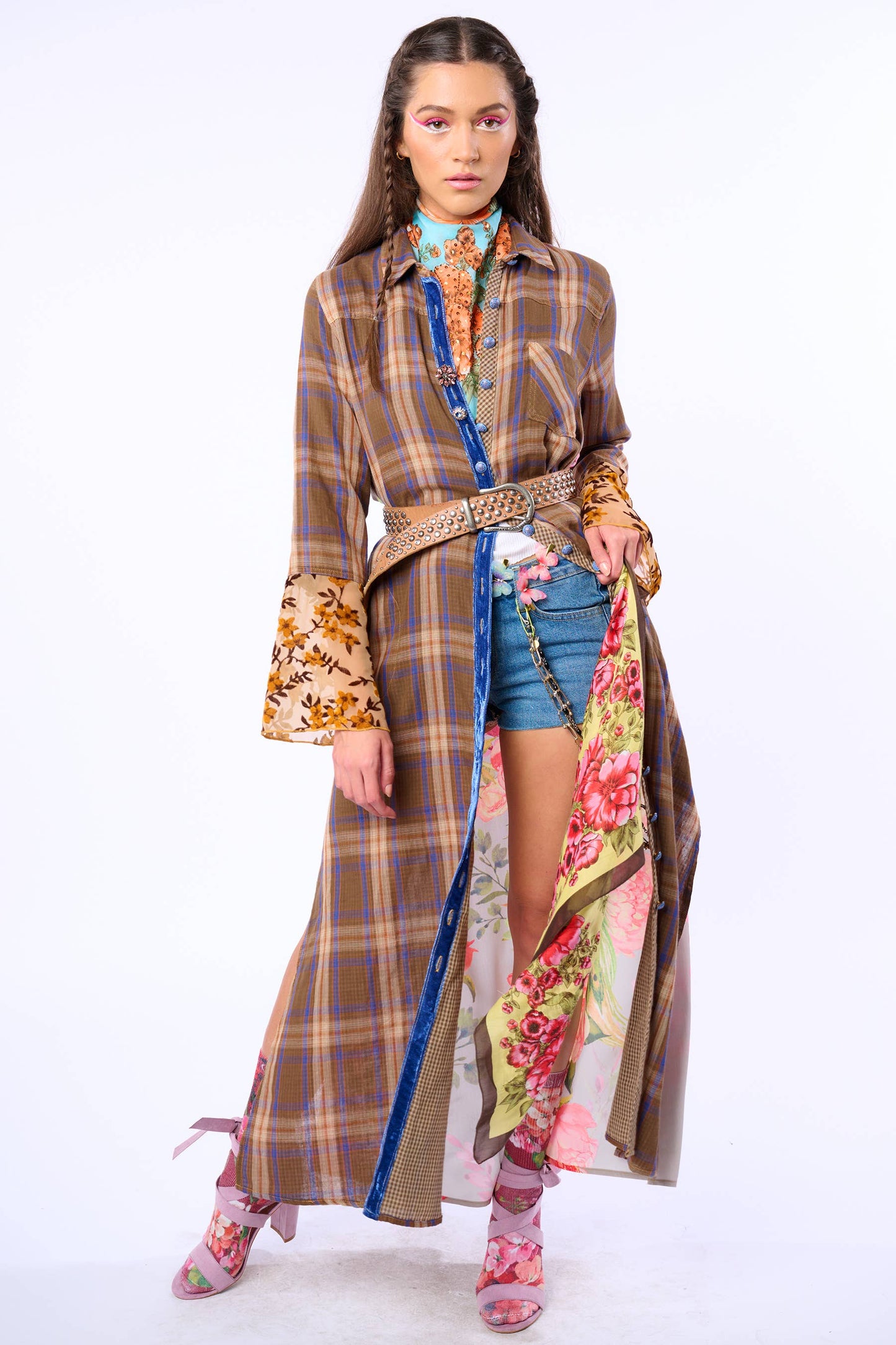 Anna Button Up Shirt Dress | Plaid Maxi | Peacock Print