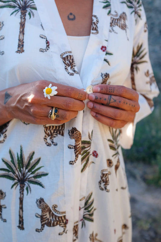 Cotton Block Print Robe ~ Tiger & Palm