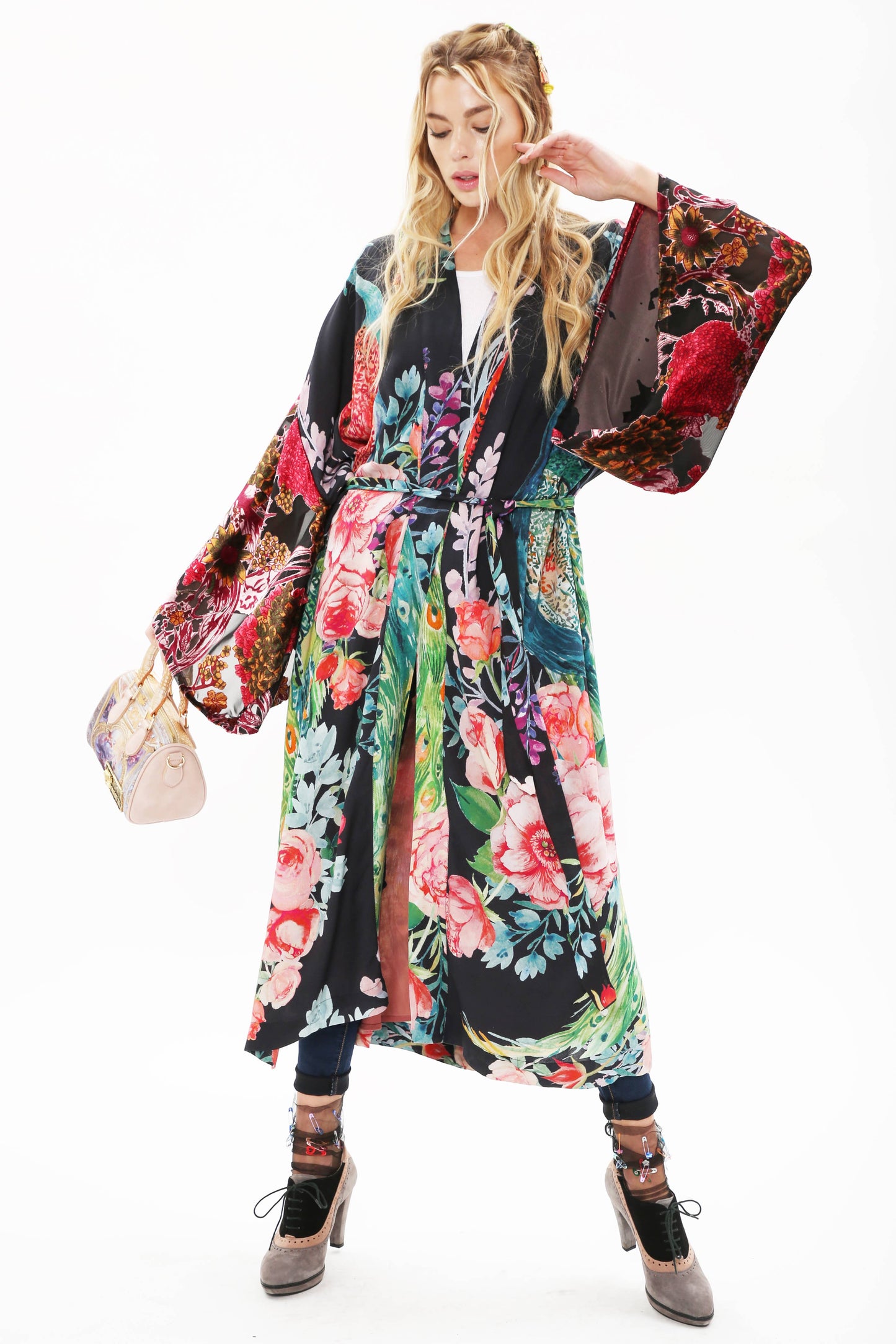 Sweet Fantasy Kimono | Peacock Floral Print | Women's Kimono