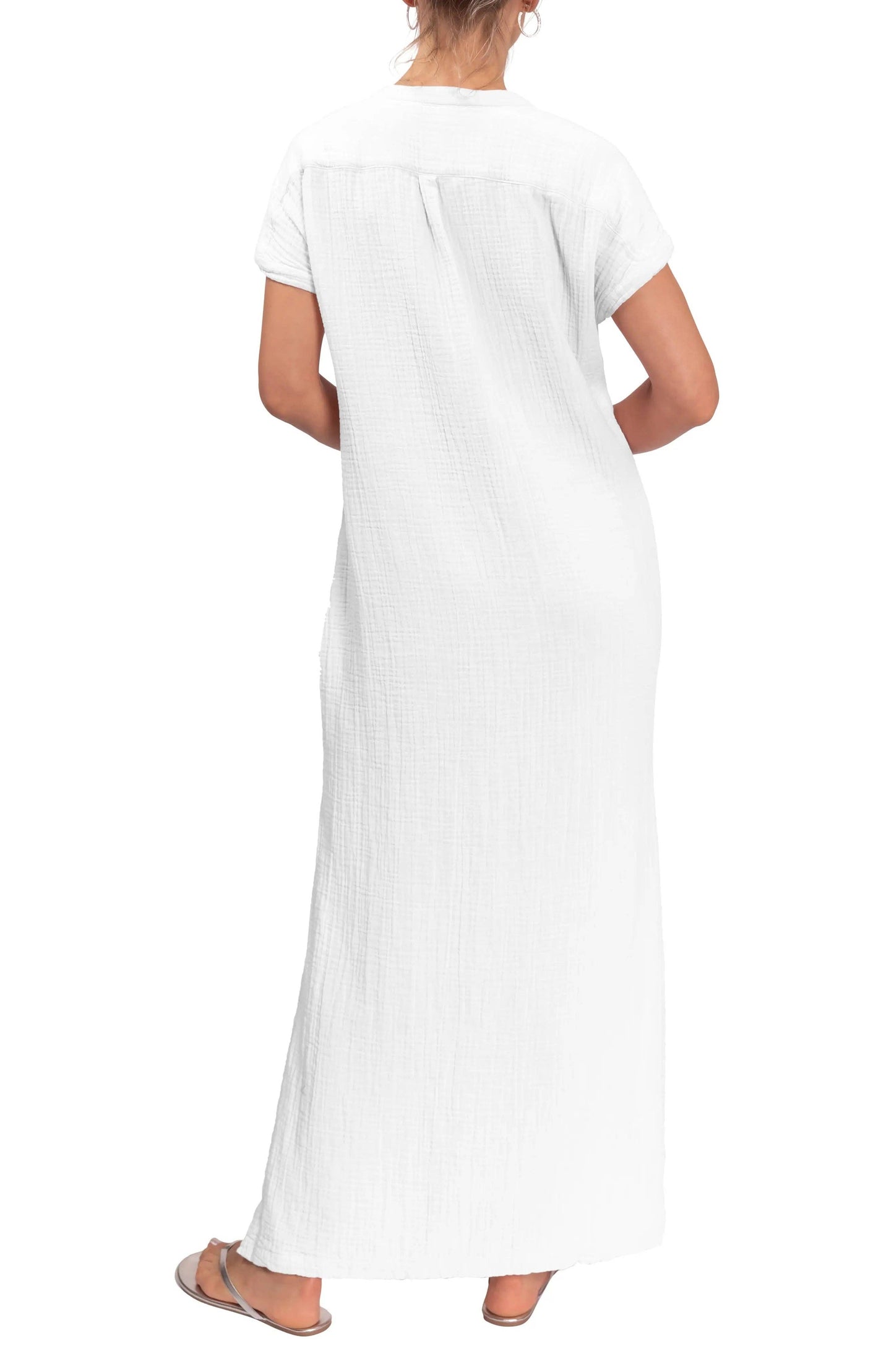 Stacey Caftan - White Cotton Bubble Gauze
