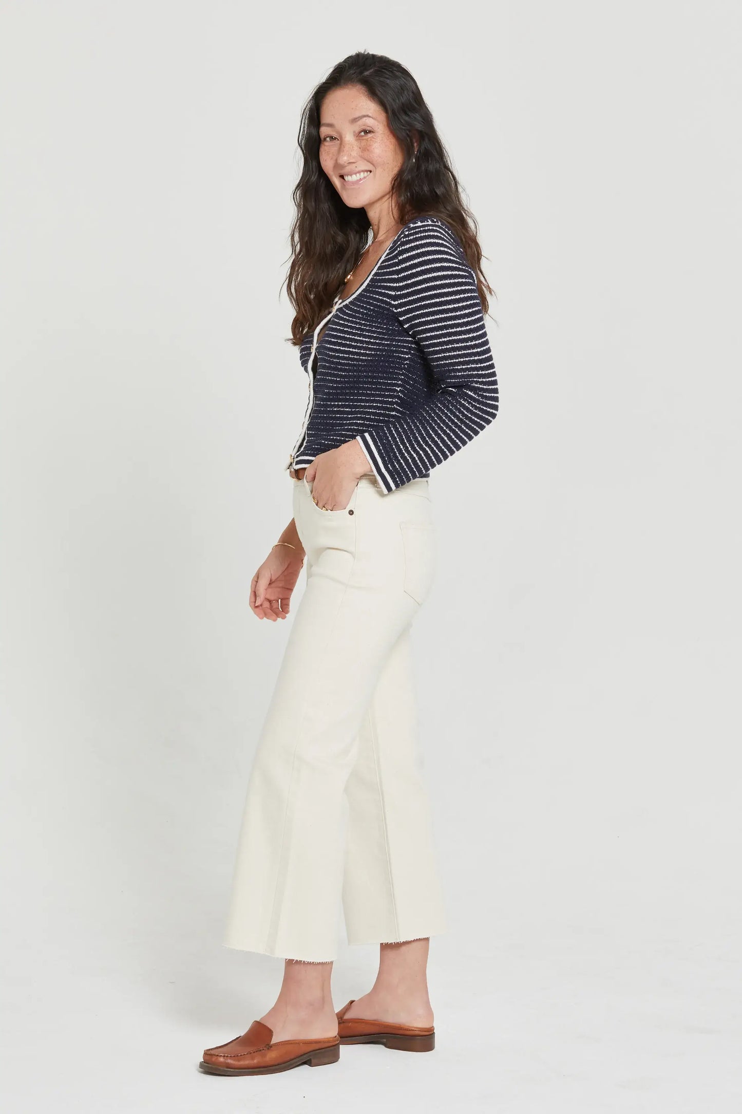 Aberdeen Ankle Crop High Rise Jean, Ecru