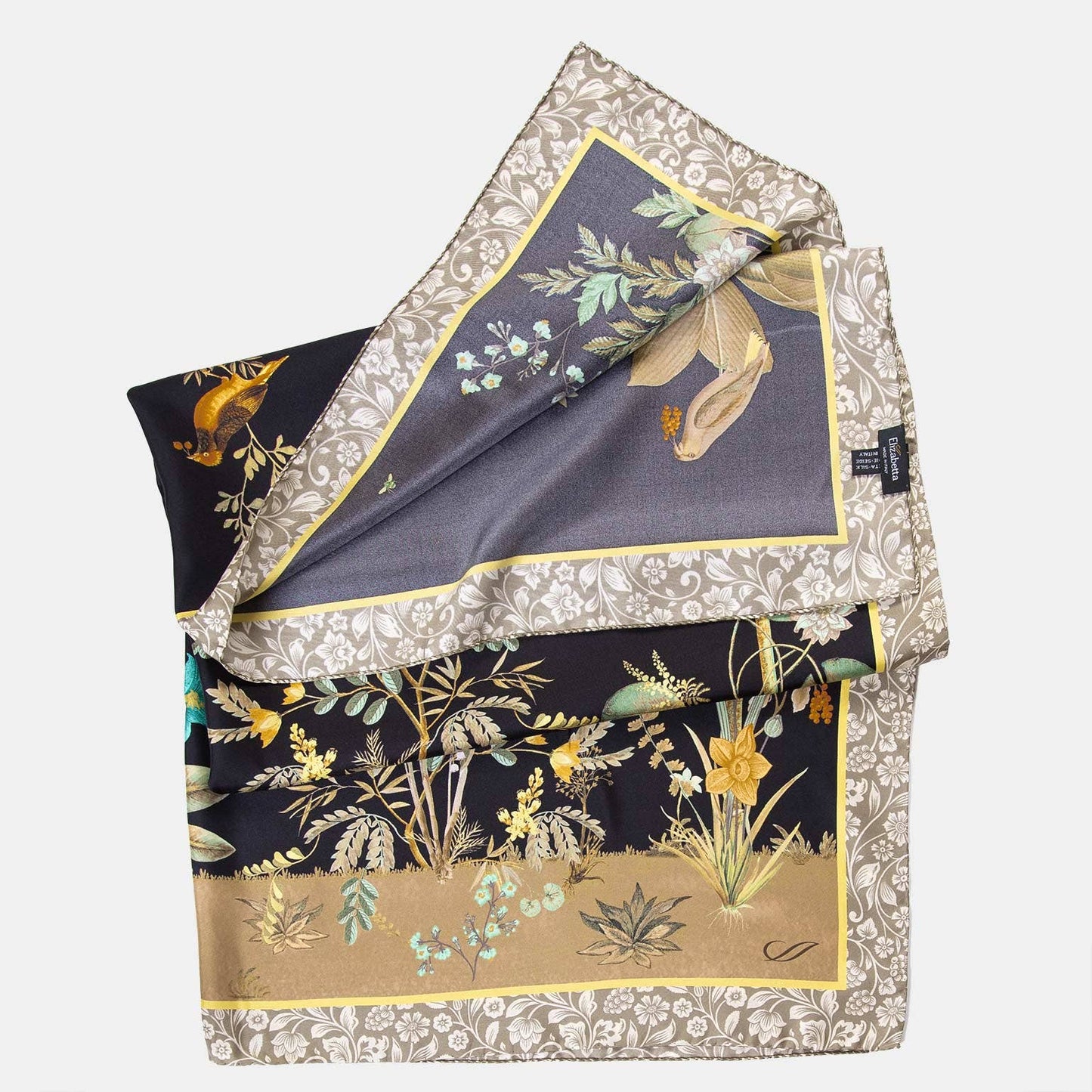 Fantasia - Hand Rolled Silk Foulard - Black