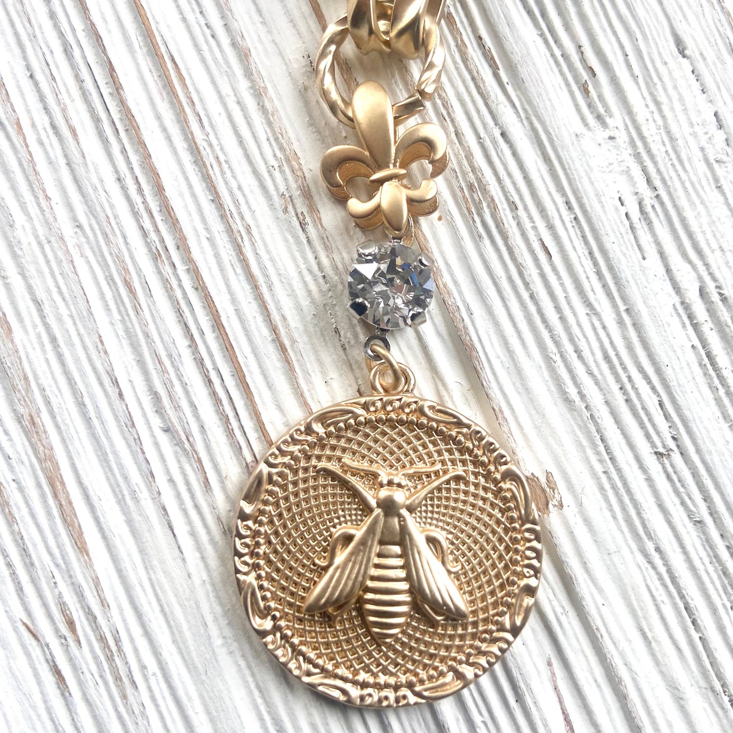 French bee coin necklace modern vintage jewelry boutique 