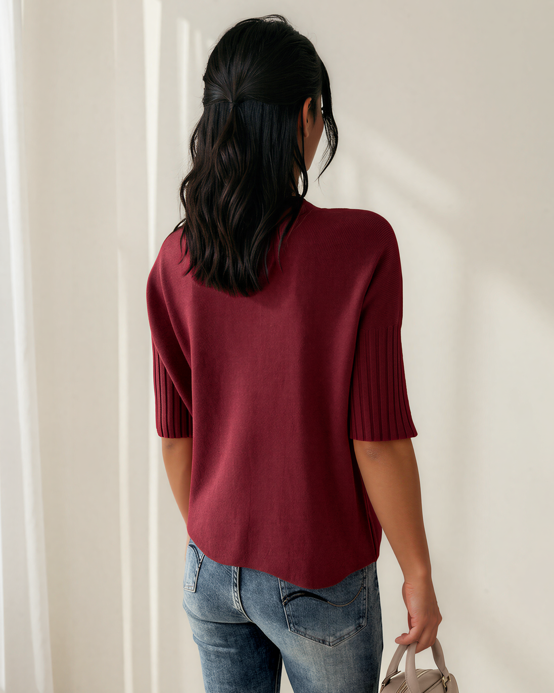 Raya High Neck Sweater | Short Sleeve Knit Top