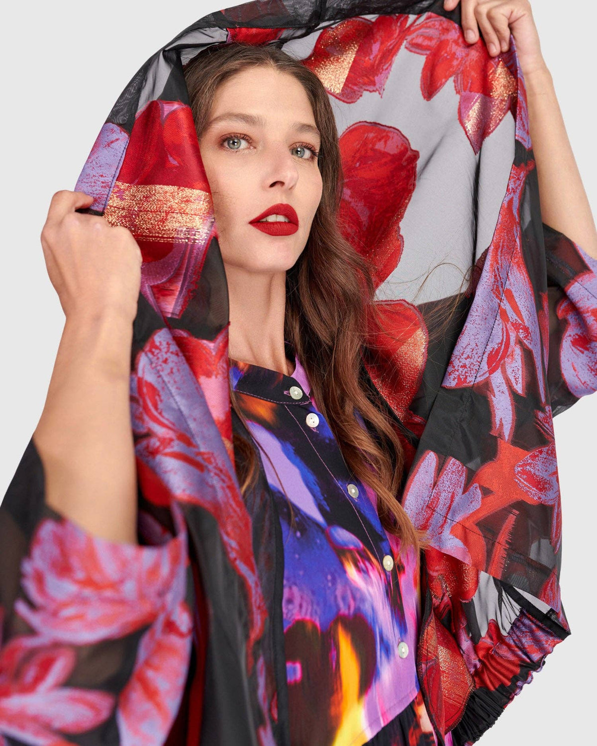 Toshi Cocktail Jacket, Red/Purple Floral