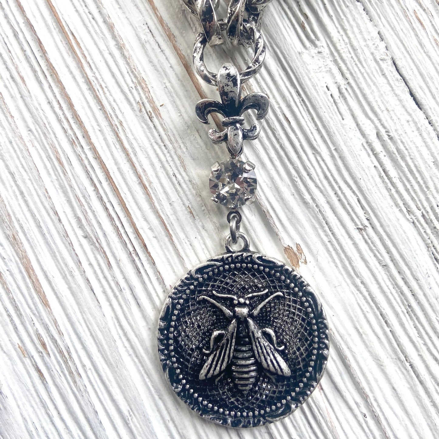 French bee coin necklace modern vintage jewelry boutique 