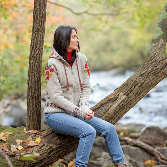 Wildflower Wool Zip Hoodie Sweater – Embroidered Knit Jacket