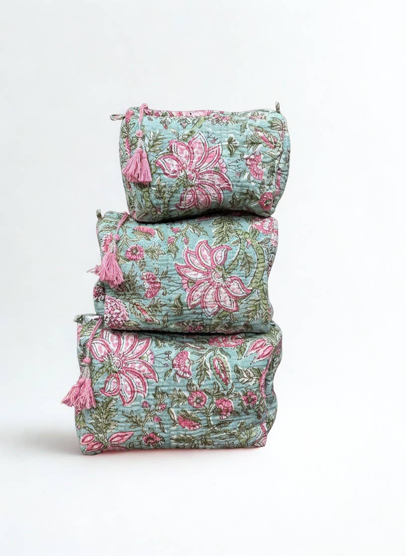 Block Print Vanity Travel Bag ~ Spring Garden