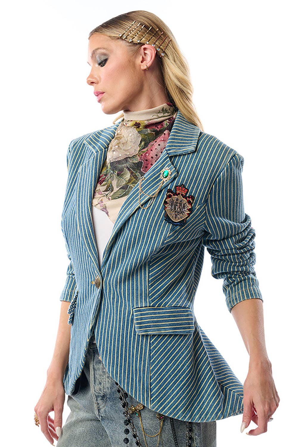 Adela Stripe Denim Blazer