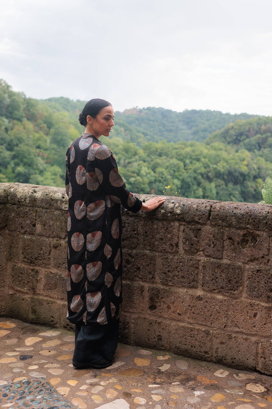 Silk and Velvet Reversible Coat ~ Black