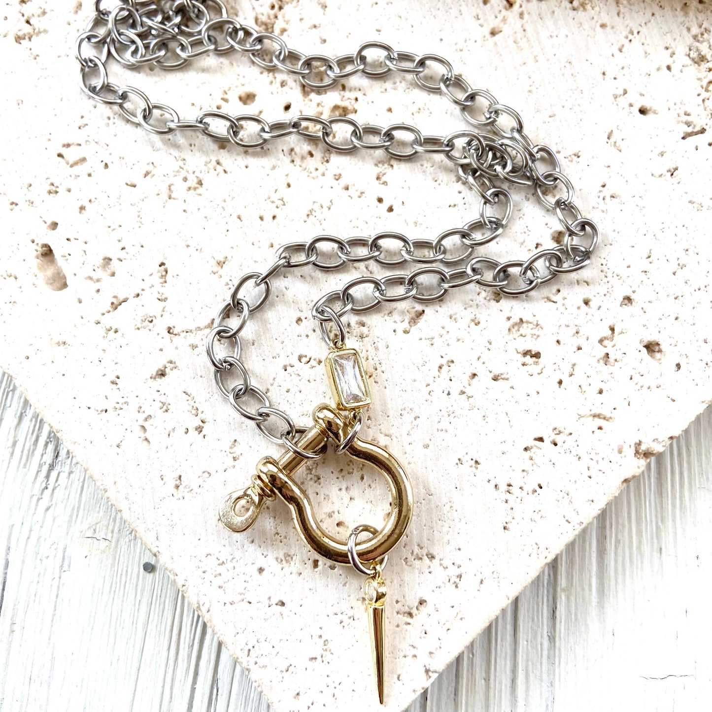 Shackle necklace mixed metal jewelry charm holder