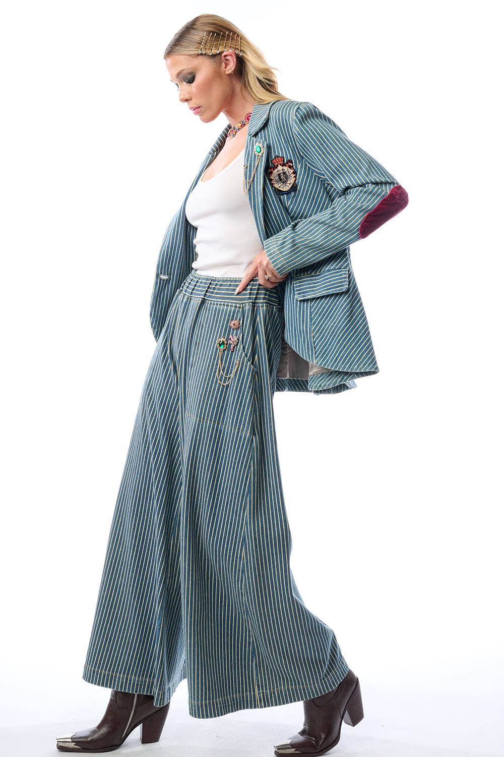 Adela Stripe Denim Blazer