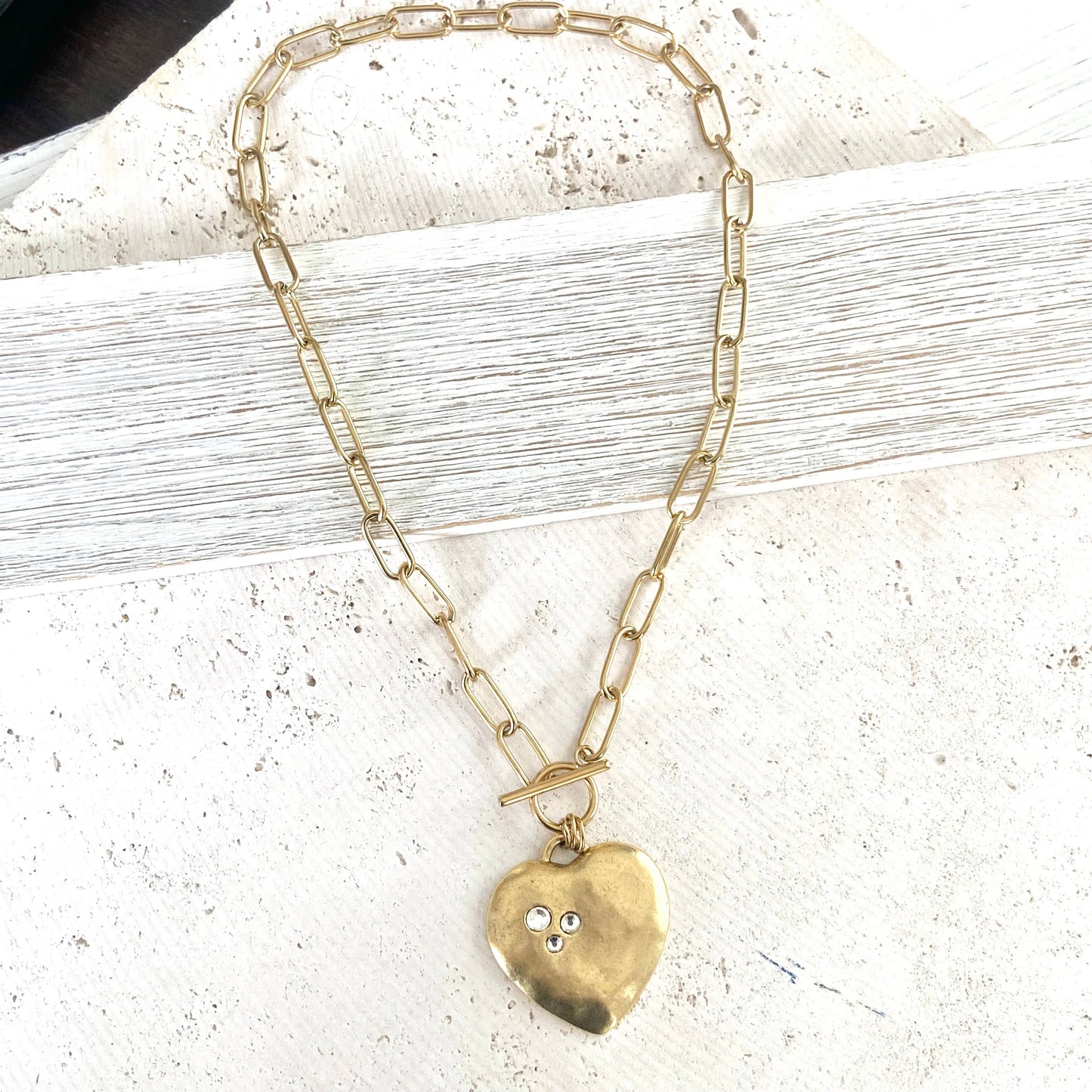 Large hammered heart with crystals statement necklace 2025