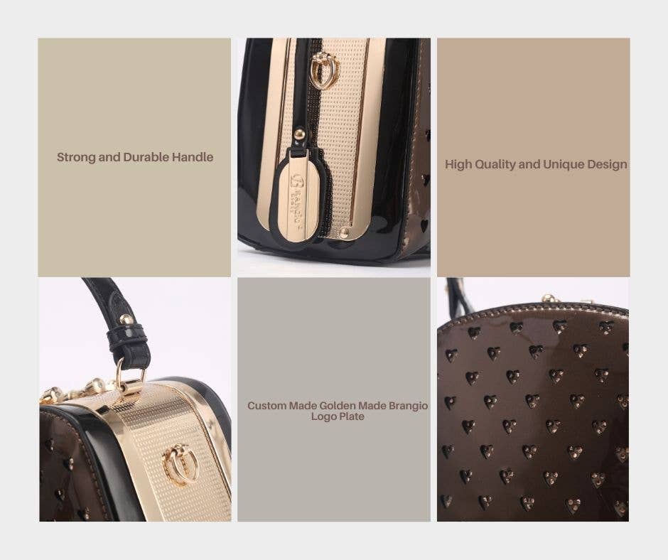 Brangio Italy Elegant Heart-Embellished Top Handle Bag