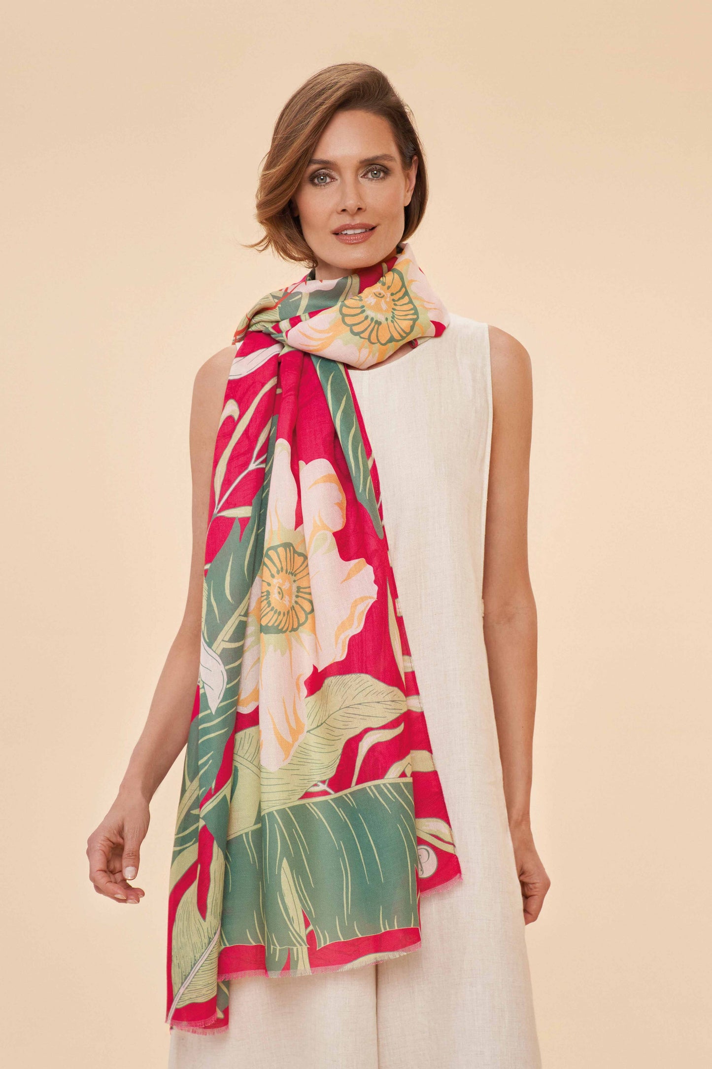 Printed Delicate Tropical Scarf - Dark Rose