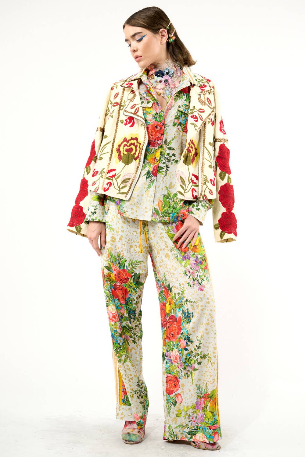 Carmen Embroidered Denim Motorcycle Jacket