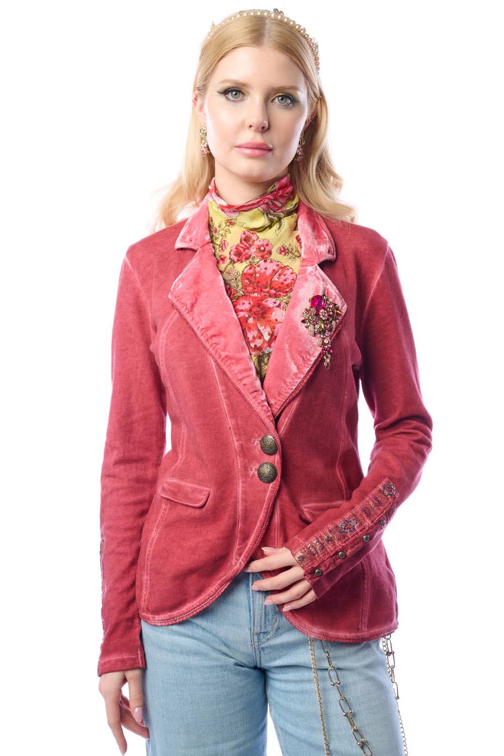 Colonel Red Velvet Jacket | Pinstripe Blazer | French Terry