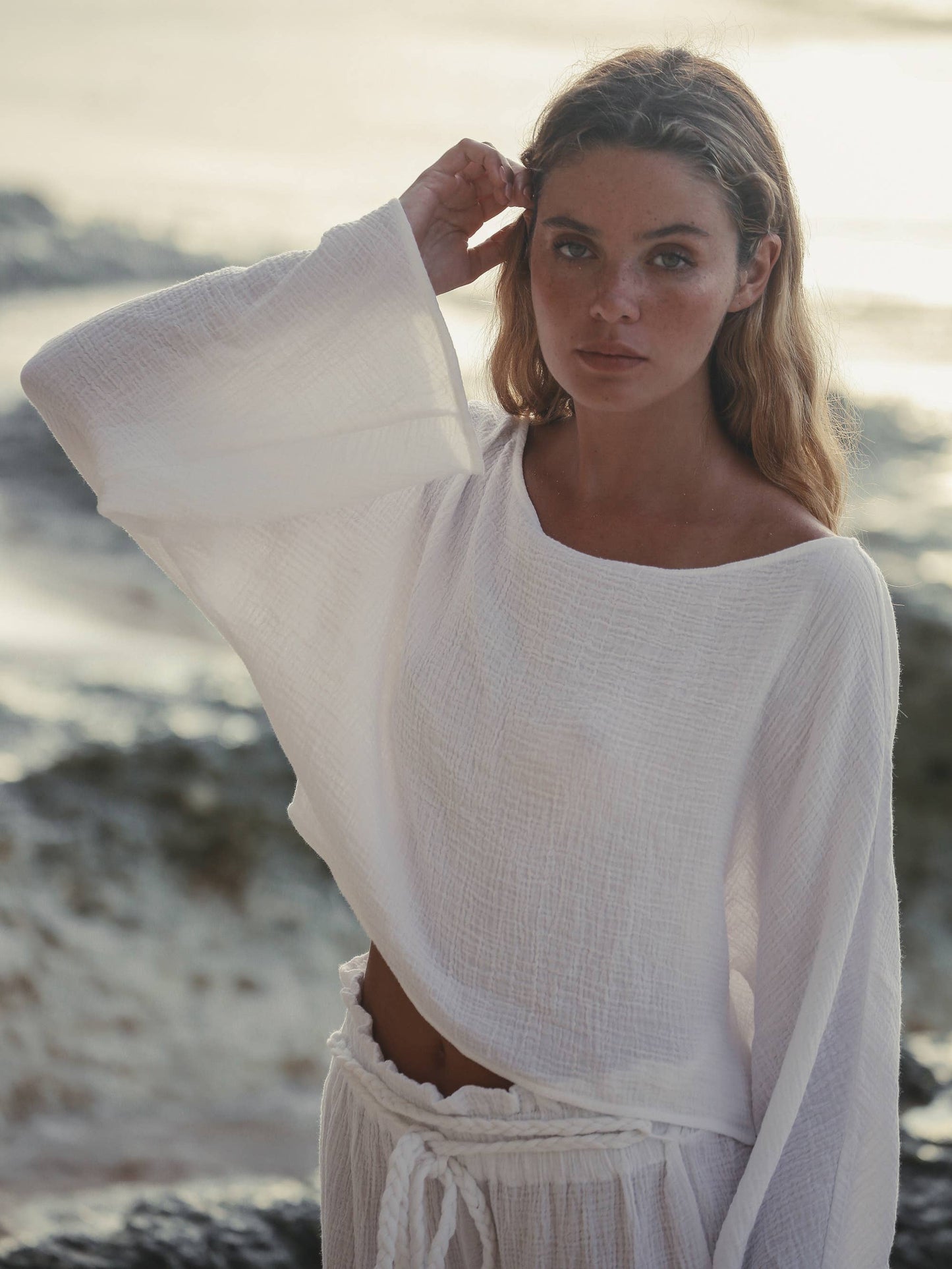 Paloma Paper Bag Pants - White | 100% Turkish Cotton Bohemia
