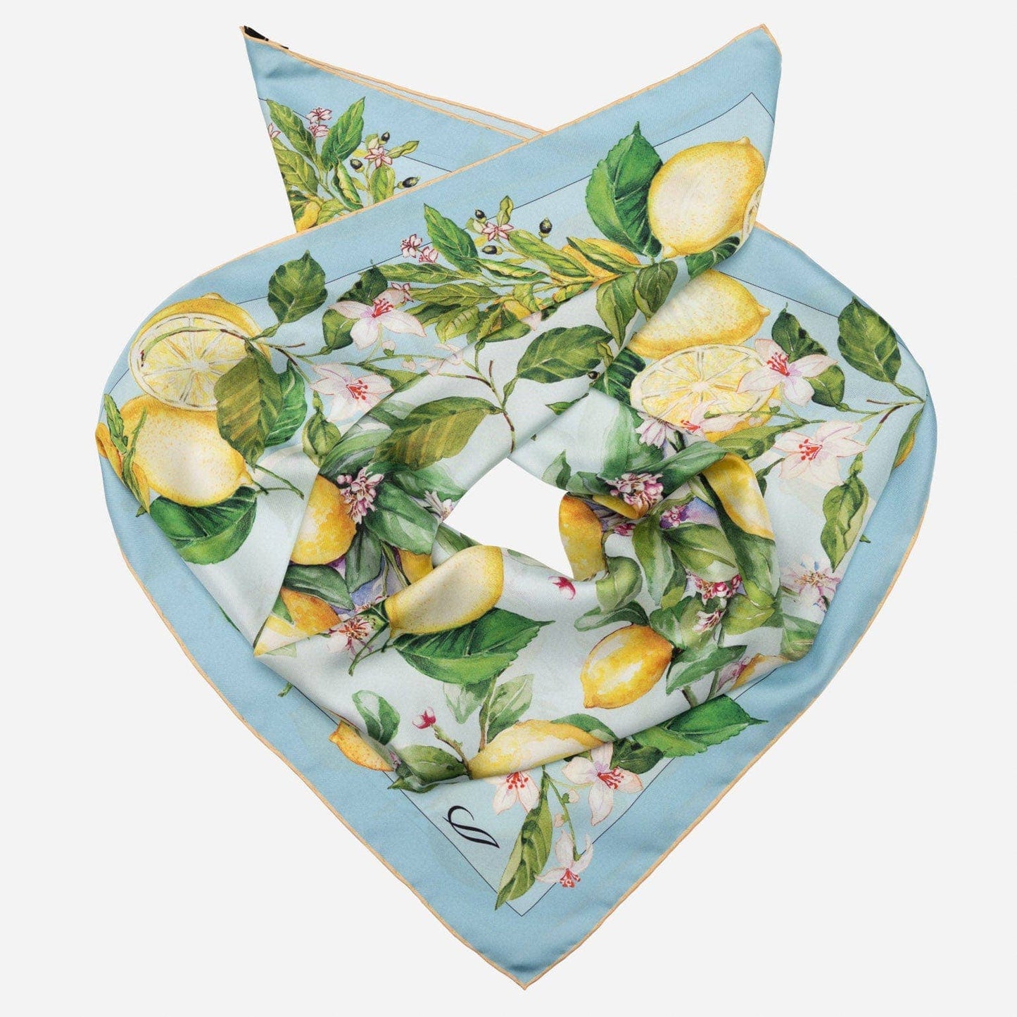 Limoni Fioriti - Silk Foulard - Sky Blue