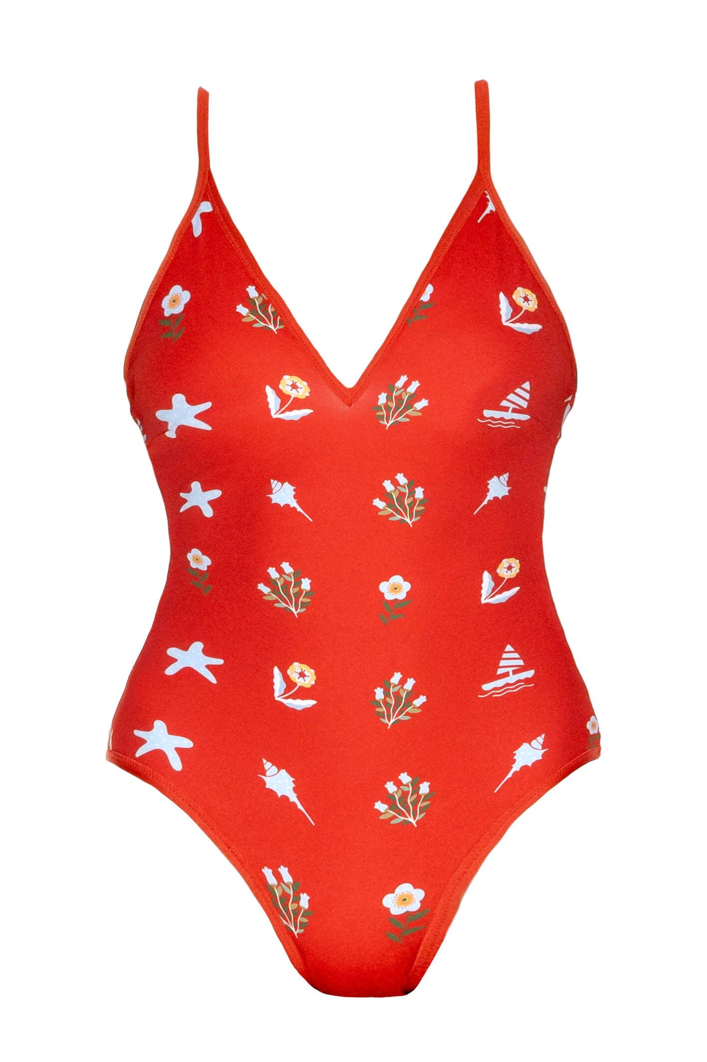 Red Coral Reversible V-Neck One-Piece Swimsuit