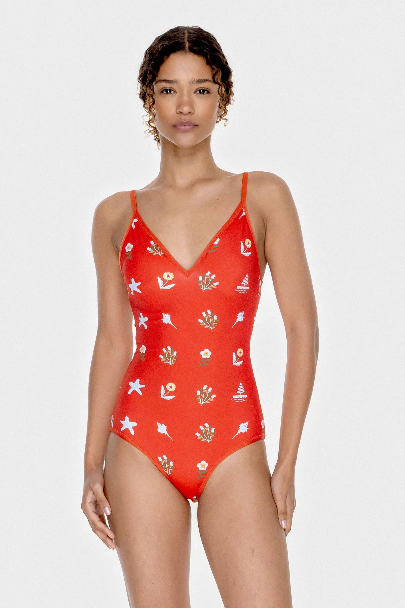 Red Coral Reversible V-Neck One-Piece Swimsuit