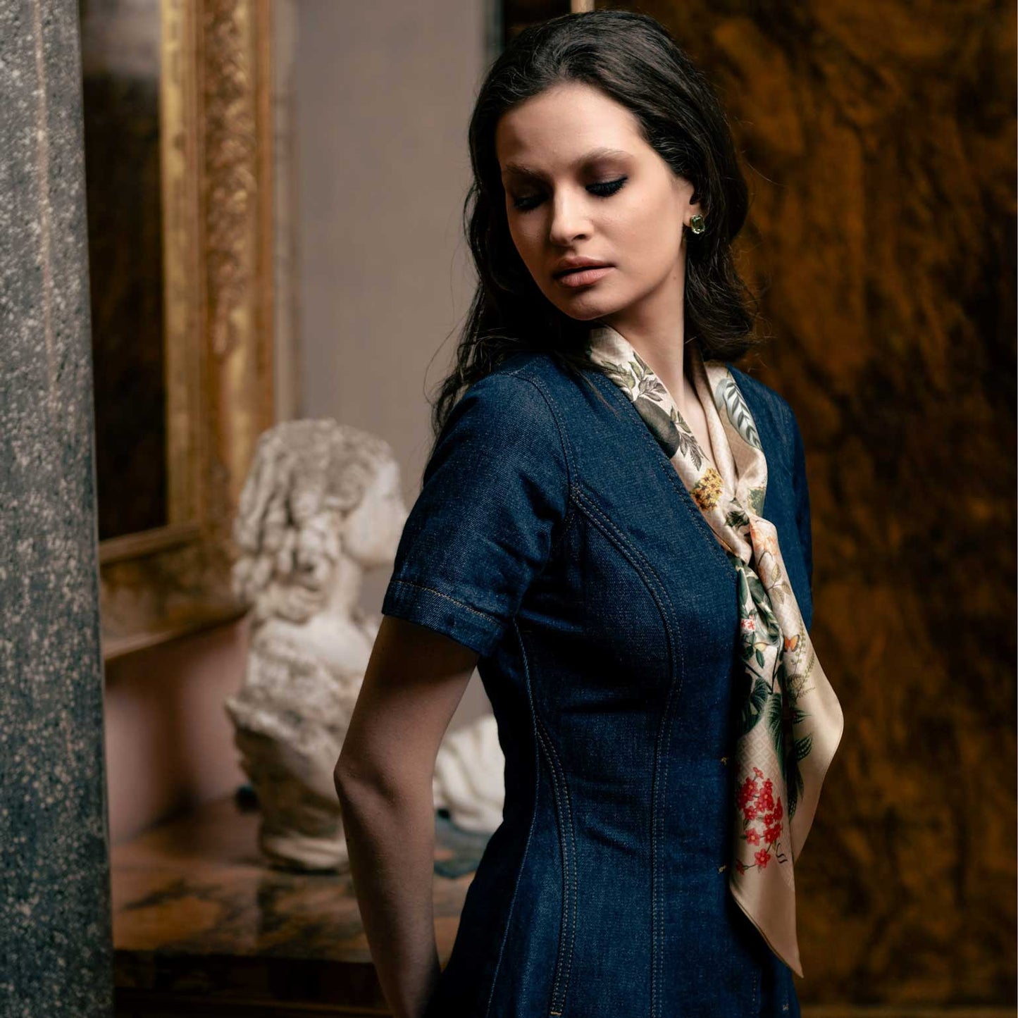 Ornella - Skinny Silk Scarf - Beige