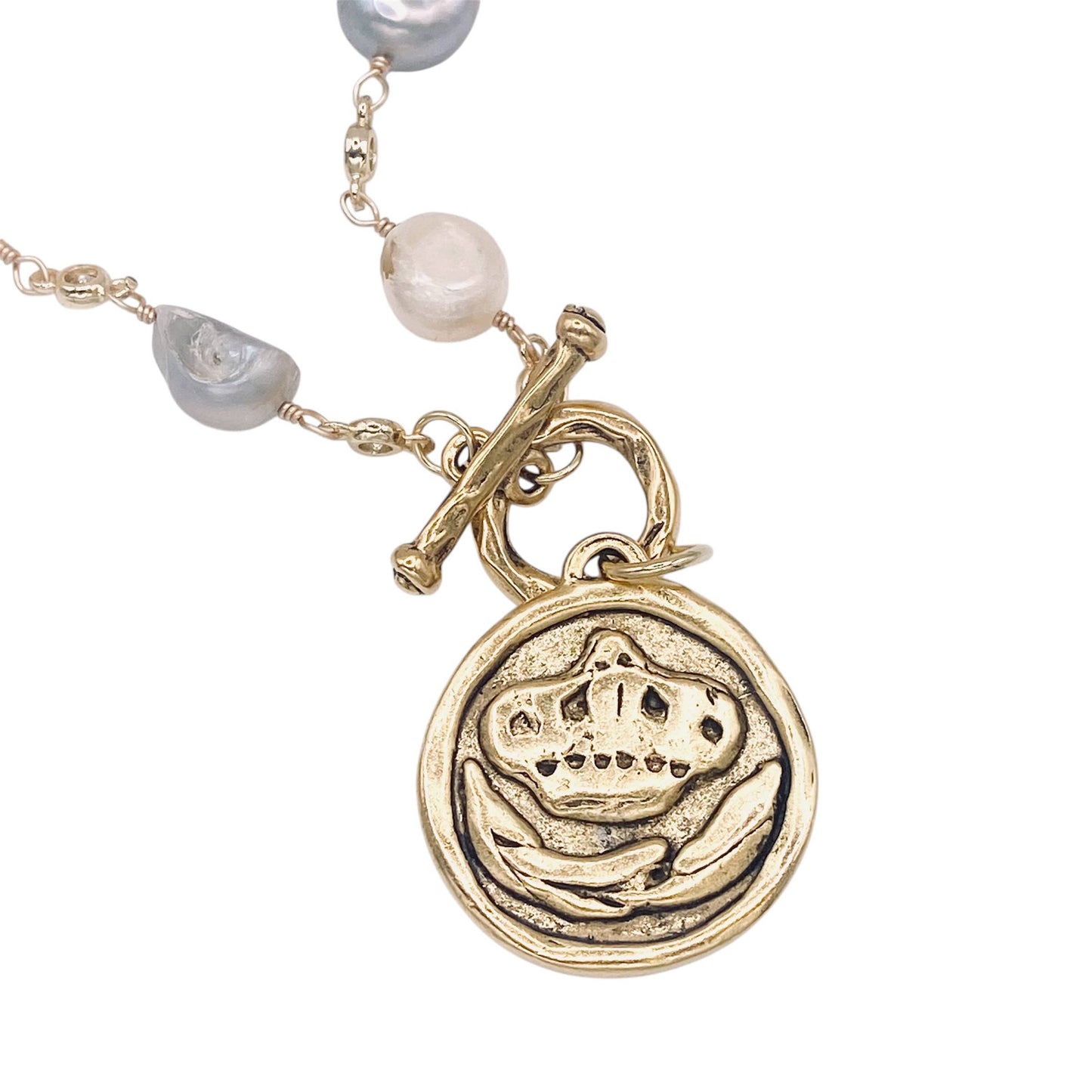 Bee coin pearl statement necklace