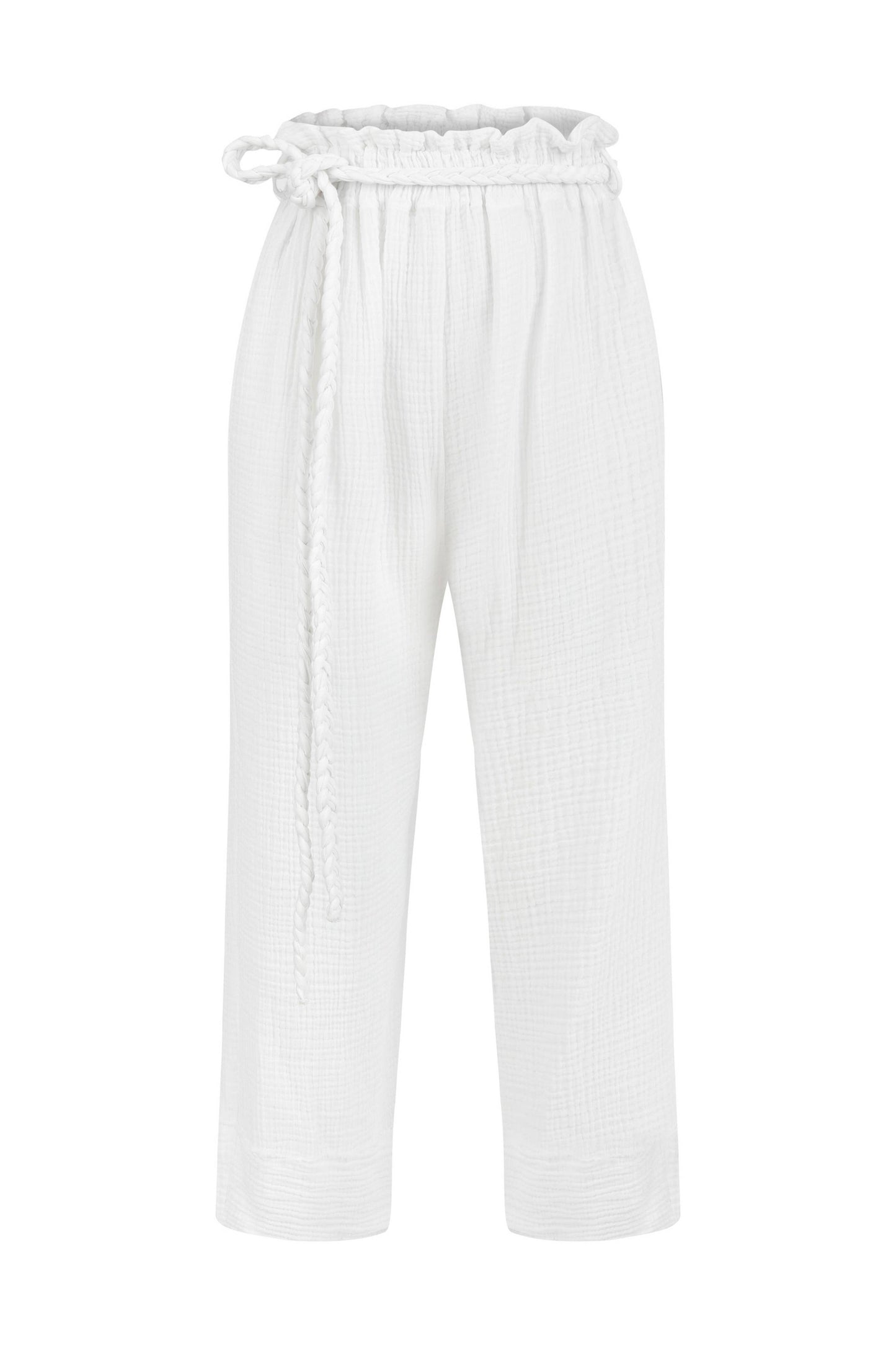 Paloma Paper Bag Pants - White | 100% Turkish Cotton Bohemia