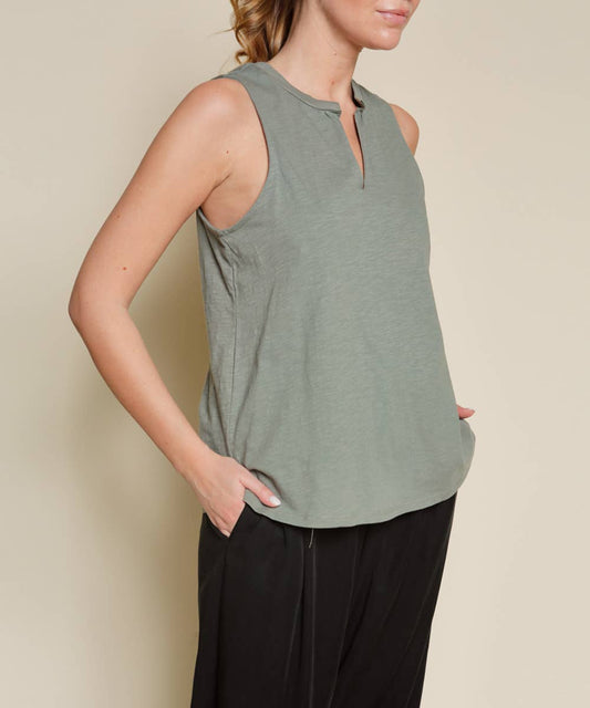 V -Cut Edge Sleeveless Cotton Top