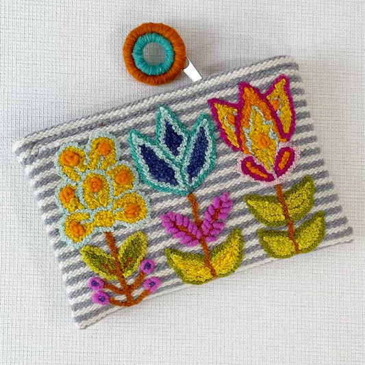 Flowers & Stripes Embroidered Wool Pouch