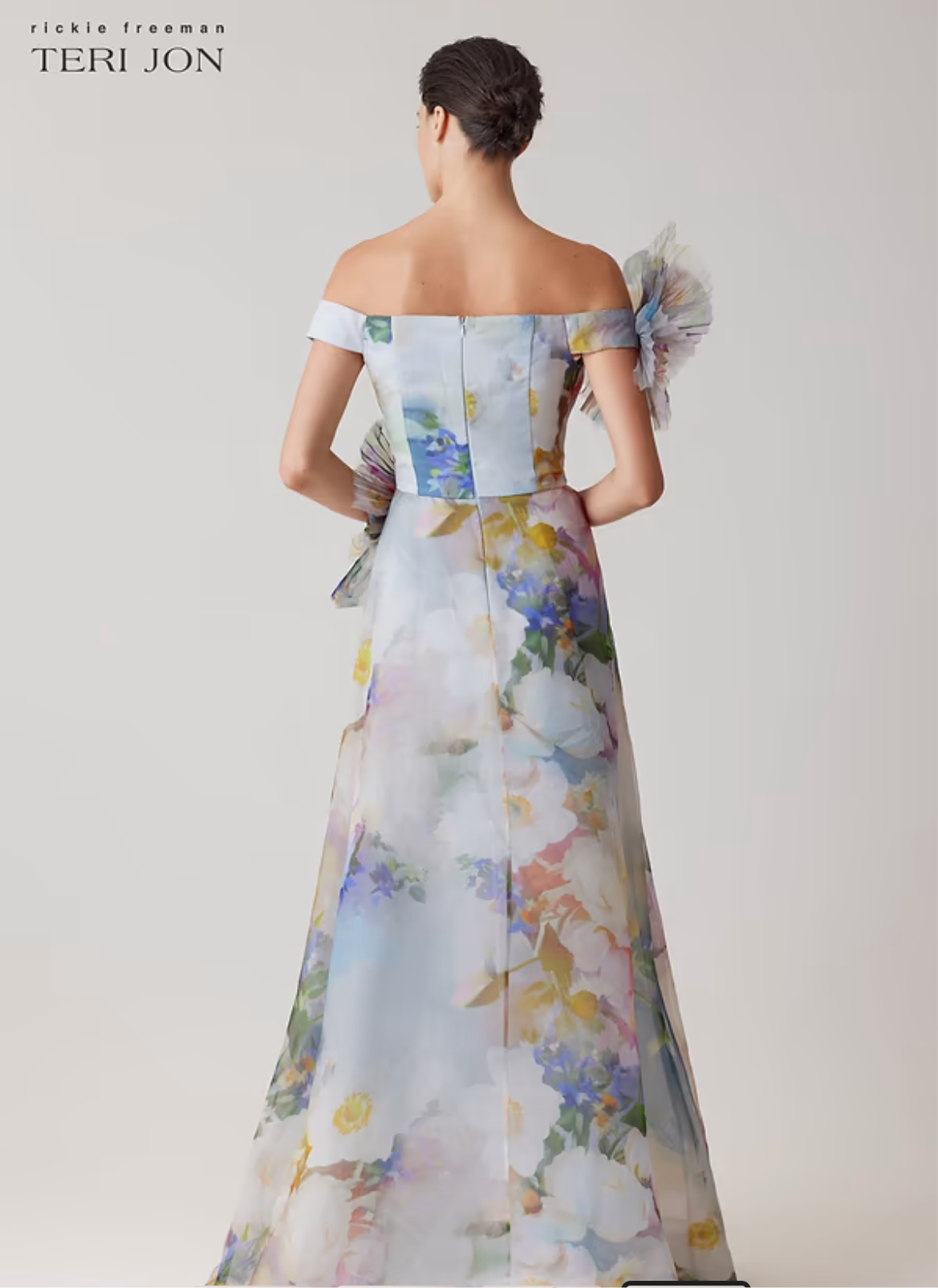 Organza Watercolor Off-Shoulder 3D Flower Gown