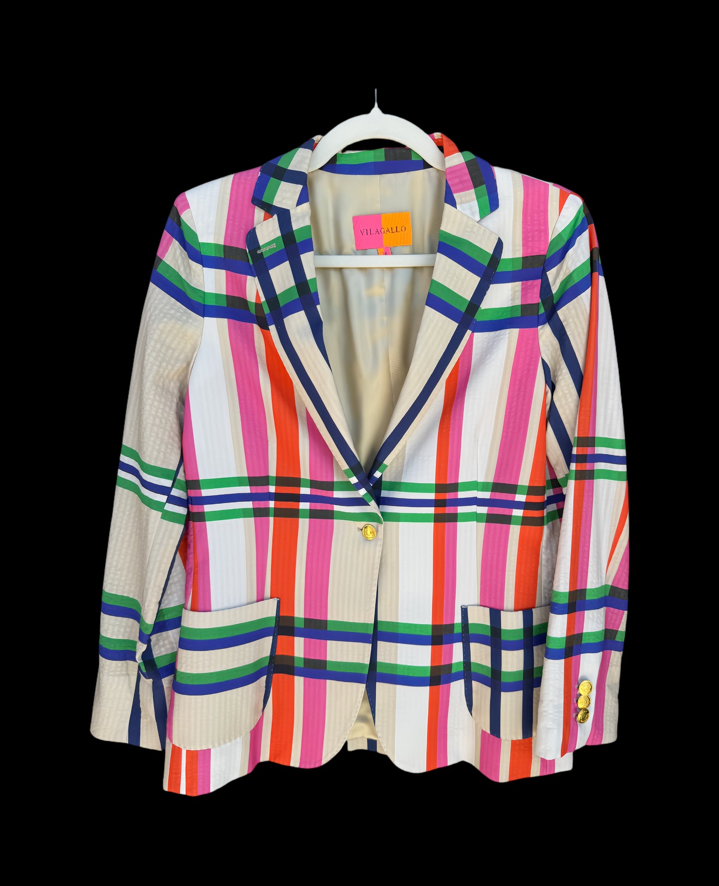 Vilagallo Multicolor Seersucker Plaid Blazer - Luxury Consignment