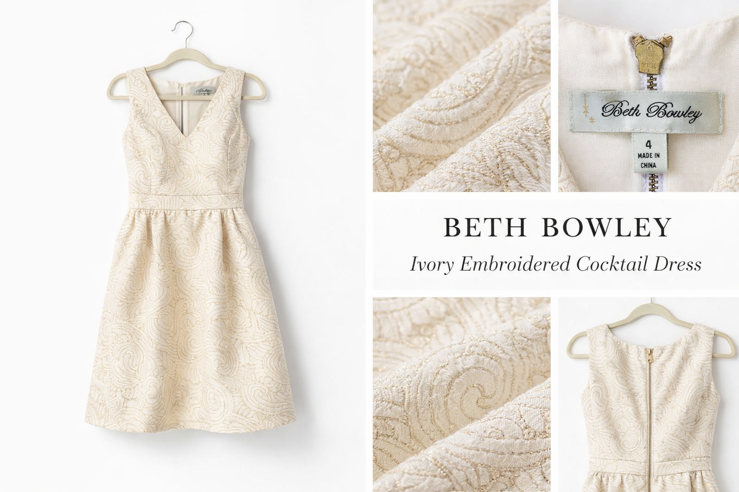 Beth Bowley Embroidered Ivory Cocktail Dress - Luxury Consignment