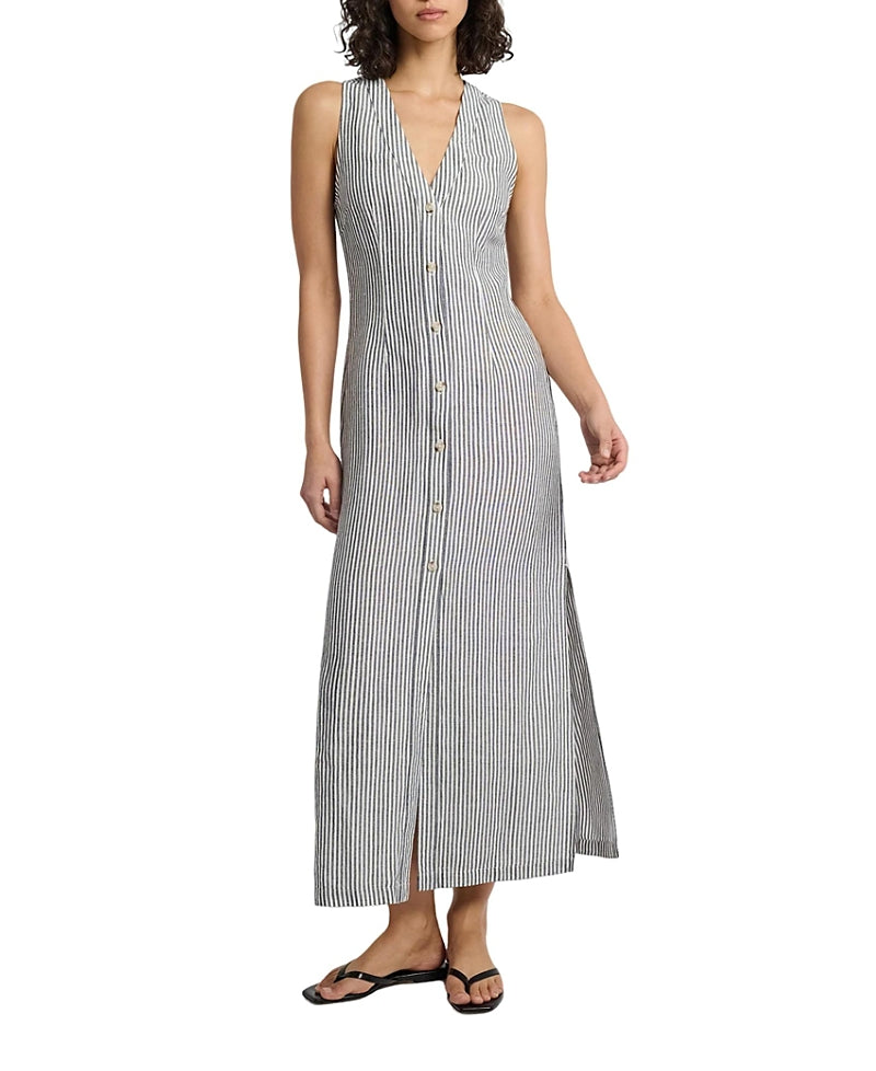 AIR LINEN MAXI DRESS IN BLACK/WHITE
