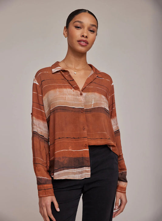 Striped Button-Front Blouse
